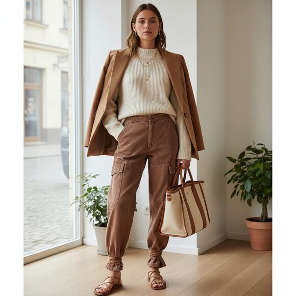 NEW Free People All Star Pull-On Jeans Brown Size Small Y2k Cargo Baggy Barrel - Picture 2 of 11